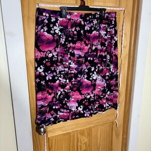 CJ Banks Pink and Black Floral Pencil Skirt